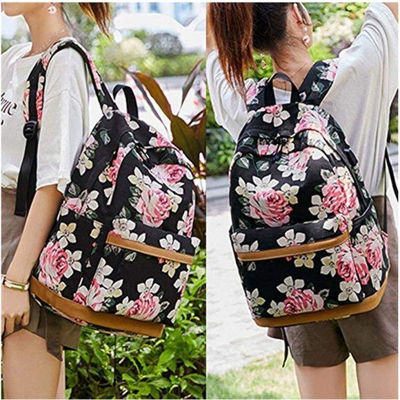 NEW! Floral Backpack with external Charging - Picture 5 of 8